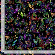 Music Notes Swirls Fabric By The Yard Black Cotton Timeless Treasures CD3675