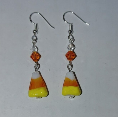 Simple Fall Candy Corn Bi-Cone Silver Plated Fishhook Earrings #H5