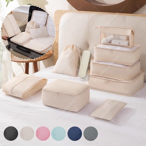 10Pcs Packing Cubes Luggage Storage Organiser Compression Travel Suitcase Bag UK - Picture 3 of 63