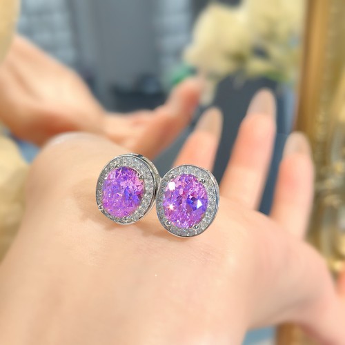 New High Carbon Ice Flower Cut Purple Amethyst Gems Charm Women Stud Earrings - Picture 4 of 6