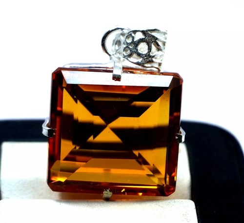 95.58 Ct Citrine Natural Asscher Yellow 925 Solid Sterling Silver Pendant Gem - Bild 3 von 4