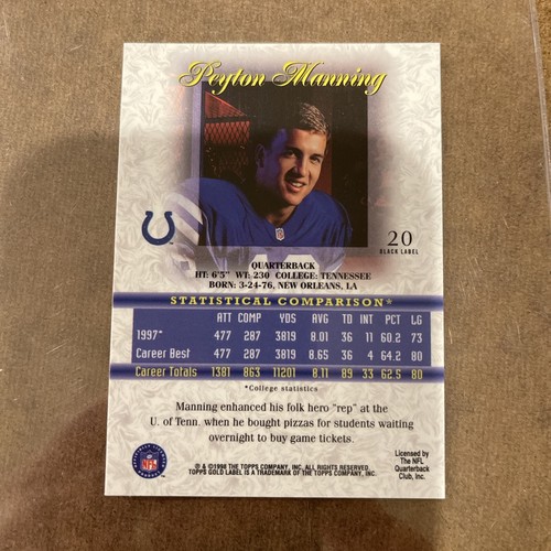 1998 Topps Gold Label Class 2 Black Label Peyton Manning ROOKIE RC #20 SP BLACK - Picture 2 of 20