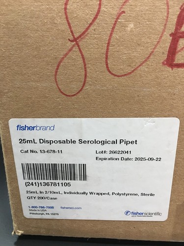 FisherBrand Cat No 13-678-11 Serological Pipet 25mL Case - Picture 3 of 24