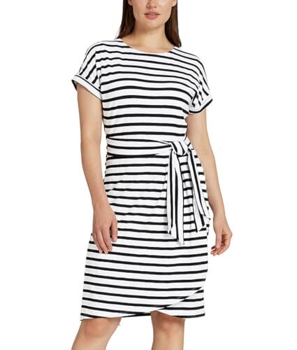 Vestido tejido de manga corta con cuello redondo Chaps para mujer (X-grande, negro/blanco) - Imagen 1 de 5