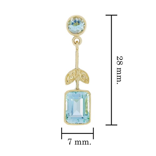 9K Yellow Gold Natural Blue Topaz Vintage Style Drop Earrings - Picture 5 of 6