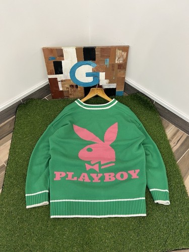 Playboy Cardigan Adult Medium Green Pink Sweater Logo Y2k