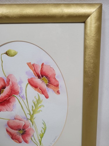 Watercolour Painting Poppies Signed By The Artist Framed 29.7x24.5cm Rare Prop - Picture 8 of 13