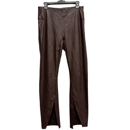 Spanx Kunstleder Leggings groß braun geteilter Saum Pull On Hose Trousers - Bild 1 von 6