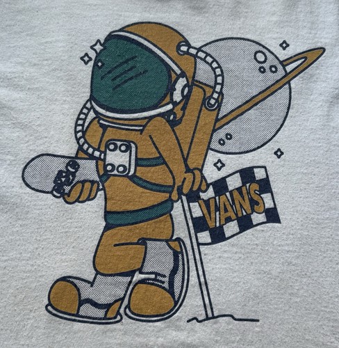 THRASHED Vans Off The Wall T-Shirt Homme XL Blanc Astronaute Skateboard S/S Tee - Photo 3/13
