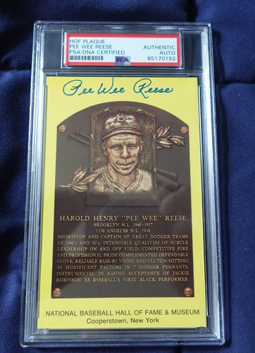 Von Pee Wee Reese Brooklyn Dodgers Baseball signierte HOF Plakette Postkarte PSA PLATTE