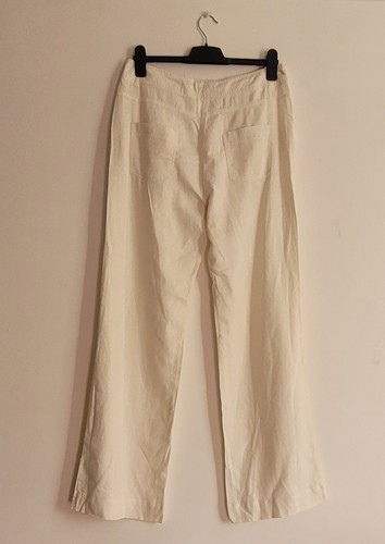 Miss Selfridge Ladies Linen Mix Trousers UK 12 Cream wide Leg Waist 32" Leg 32.5 - Picture 18 of 19