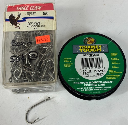 Eagle Claw 090SS 5/0 #5/0 95 Count Stainless Steel Hooks w/ Tourney Tough Line - Picture 2 of 9