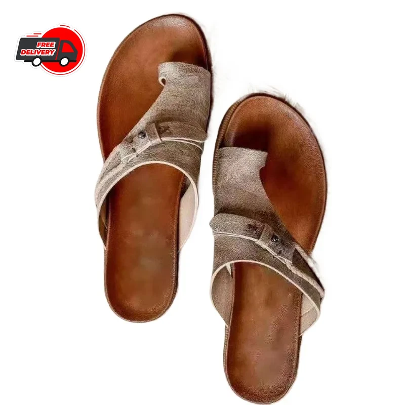 2025 Sandals for Women Orthopedic Bunion Corrector Slippers Leather Ring Toe
Opens in a new window o