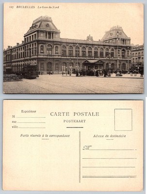 Vintage Postcard Brussels La Gare du Nord North Station Belgium Tramway