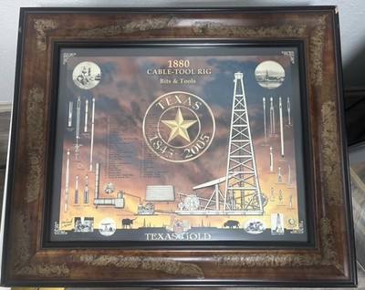 Gary Leach ''Texas Gold'' Signed Framed Print, Texas Oil Rig, Landscape