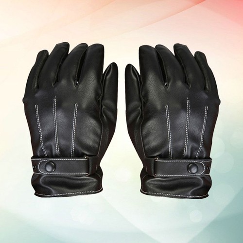 Men's Winter PU Gloves Thick Warm Fleece Windproof Gloves Cold Proof - Picture 8 of 11