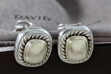 David Yurman 14K Gold & Silver Twist Rope Square Cushion Clip-On Stud Earrings
