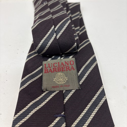 Luciano Barbera Brown Striped Silk Tie - Picture 5 of 5