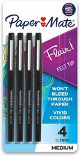 Paper Mate Flair Felt Tip Pens Black Medium 0.7mm 4 Count Bulk Lot