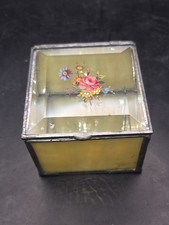 Vtg Glass Metal Leaded Trinket Jewelry Box Hinged Stained Glass Mirror Bottom