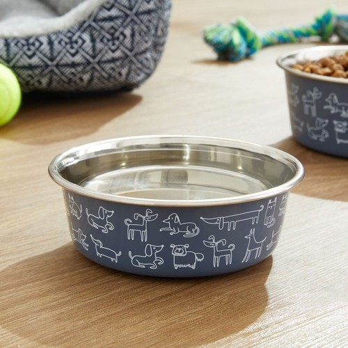 Plato de alimentación grande de acero inoxidable para mascotas con base antideslizante para perros 64 oz de capacidad azul marino - Imagen 3 de 3