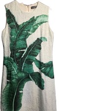 Dolce&Gabbana Banana Leaf Jacquard Sheath Dress White Light Blue size 44