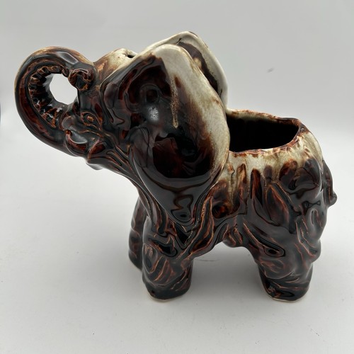 Fioriera elefante vintage MCM anni 60 Pfaltzgraff smalto a goccia marrone - Foto 3 di 9