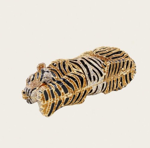 Bling Tiger Rhinestone Purse Small Clutch Prom Birthday Party Fashion Statement - Picture 4 of 5