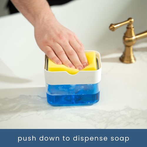 S&T INC. Dish Soap Dispenser and Sponge Holder for Kitchen Sink Matte White - Picture 2 of 6