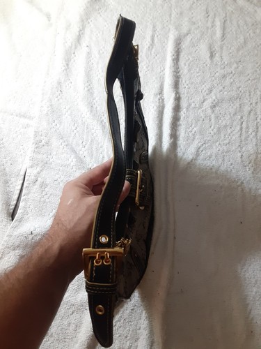 rare Baby Phat Logo Shoulder Bag Black Gray Handbag Gold Hardware Preowned 11x7" - Picture 7 of 12