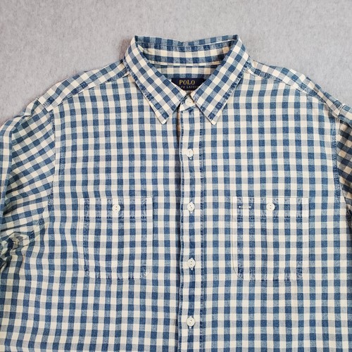 Polo Ralph Lauren Shirt Mens XL Blue White Gingham Plaid Button Front Casual - Picture 4 of 14