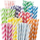 200 X Paper Drinking Straws Striped Party Drink Straw Parties