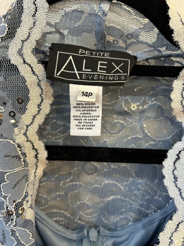 Alex Evenings Ladies Blue Lace Dress With Sequins Size 14P New With Tags - Picture 2 of 7