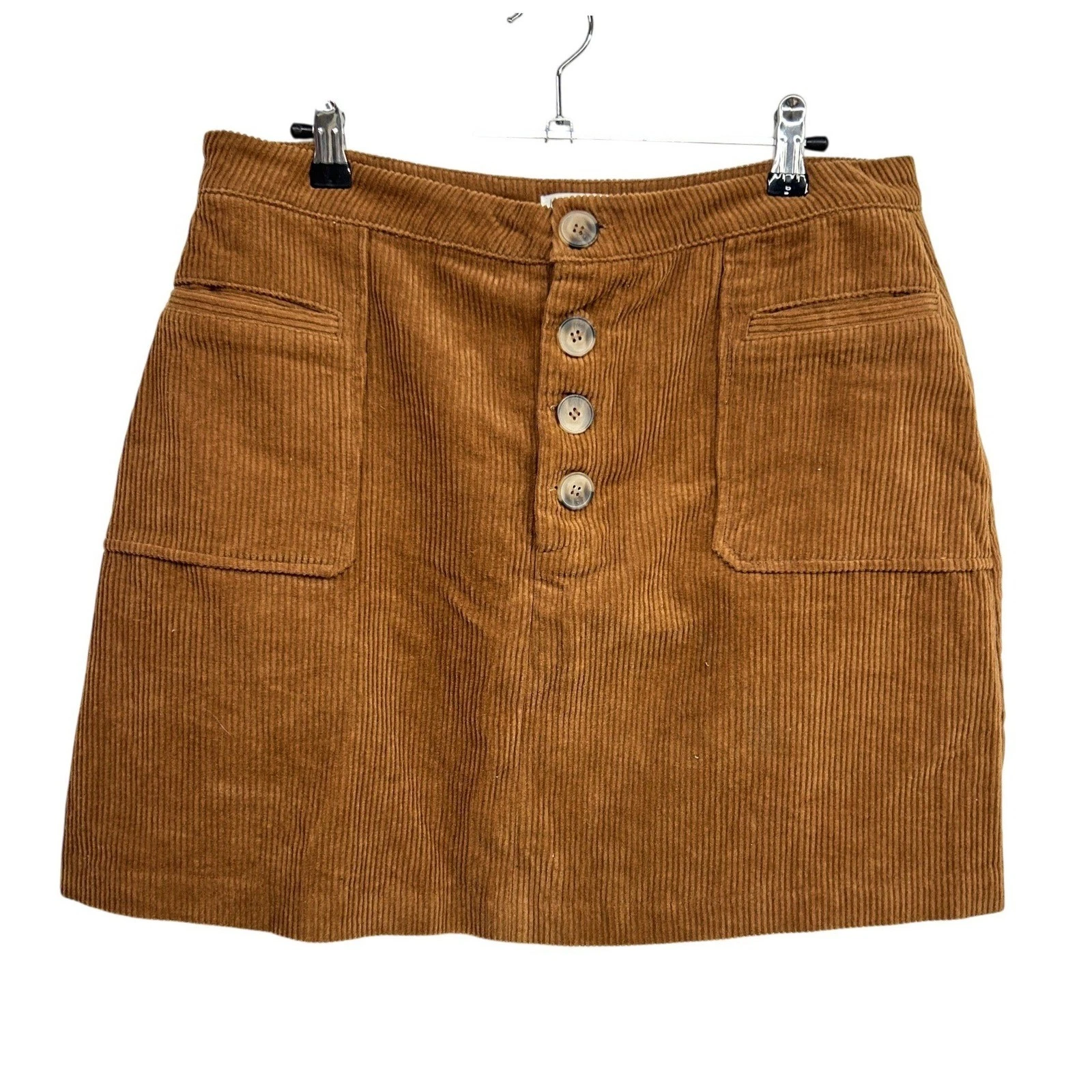 Brown Corduroy Mini Skirt Large Button Front Indie Retro 70s Academia Fall