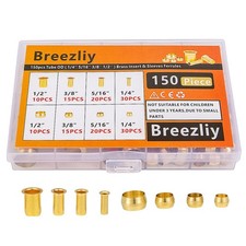 Breezliy 150PCS Tube OD（1/4" 5/16" 3/8" 1/2") Brass Compression Sleeves Ferru...
