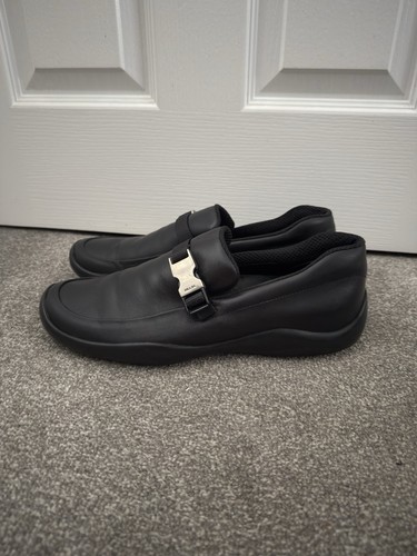 Prada Sport Buckle Black Leather Loafers 90s/00s Vibram Sole - Made in Italy