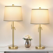 2 Pack 22"-30" Adjustable Height Table Lamps Set, Modern Gold Table Lamps wit...