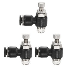 3pcs SL1/4-NPT1/8 Push to Connect Air Line Fitting Air Flow Control Valve Black