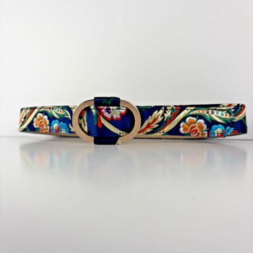 Women’s Floral Satin Embroidered Belt Gold Oval Buckle Boho Vintage Style 35" - Picture 2 of 11