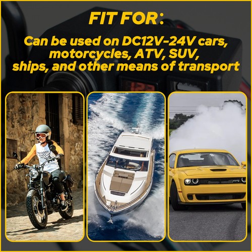12V Motorcycle USB Charger QC3.0 Type C Phone Fast Voltmeter Charging Waterproof - Picture 8 of 10