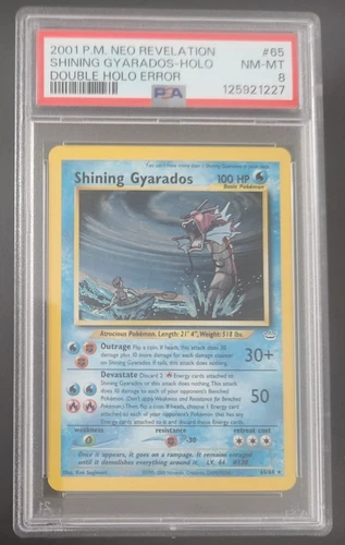 2001 Pokemon Neo Revelation Shining Gyarados Holo Double Holo Error PSA 8
