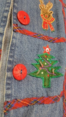 Vintage Life Style Damen Denim bestickt Ugly Christmas Tree Shirt Gr. Medium - Bild 3 von 16