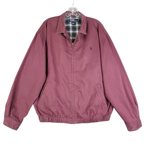 Polo Ralph Lauren Vintage Harrington Giacca Uomo L Berry Borgogna Plaid Foderata Zip - Foto 2 di 11