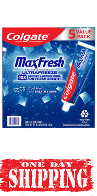 Colgate MaxFresh Toothpaste with Mini Breath Strips, Cool Mint, 7.3 oz., 5 pack
