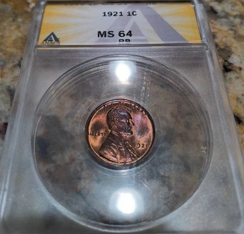 1921 Lincoln Cent, scarce at ANACS MS-64 RB