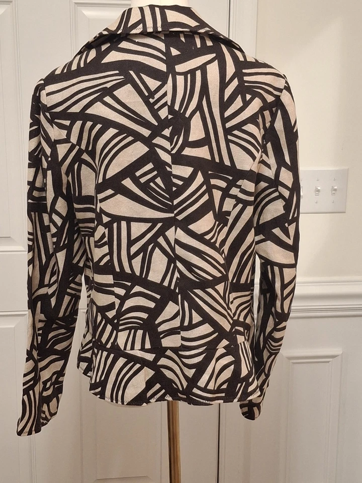 Chaqueta Blazer Carole Little Mujer Lino Grande Marrón Beige Con Botones Foto 3 de 4