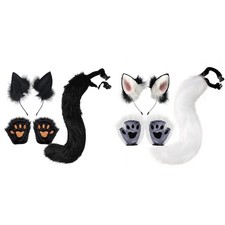 Fox Ears Tail and Paws Set Halloween Long Tail Animal Fox Costume Set for Stage