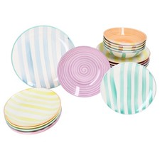Beach Pastello Stripes 18tlg Tellerset Kuchenteller Speiseteller Suppenteller 