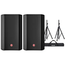 Harbinger VARI V1112 12" Powered Speakers Pair With Speaker Stands