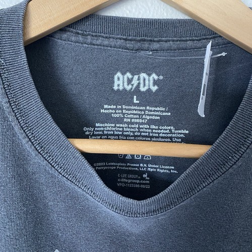 AC/DC Highway To Hell Graphic Foil Boyfriend Tee Charcoal Gray Black Large NWT - Picture 2 of 8